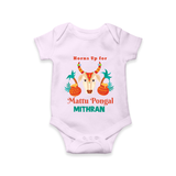 "Horn Up for Happy Mattu Pongal - Customized Romper for Babies with Name" - LILAC - 0 - 3 Months Old (Chest 16")