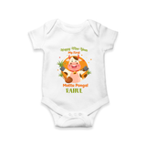 Happy Moo year - My First Mattu Pongal Themed Romper For Babies - WHITE - 0 - 3 Months Old (Chest 16")