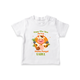 Happy Moo year - My First Mattu Pongal Themed T-shirt For Babies - WHITE - 0-5 Months Old (Chest 17")