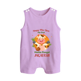 Happy Moo year - My First Mattu Pongal Themed Romper Suit For Babies - LILAC - 0 - 5 Months Old (Chest 18")