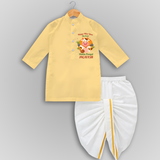 Happy Moo year - My First Mattu Pongal Themed Drapped Dhoti For Kids - YELLOW - 0 - 6 Month Old (Chest 24", Kurta Length 14" , Waist 19", Dhoti Length 14")