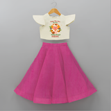 Happy Moo year - My First Mattu Pongal Themed Crop Top And Skirt For Kids - FUSCHIA - 6 - 9 Months Old (Chest 20" , Frock Waist 20")