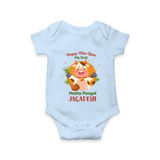 Happy Moo year - My First Mattu Pongal Themed Romper For Babies - BABY BLUE - 0 - 3 Months Old (Chest 16")