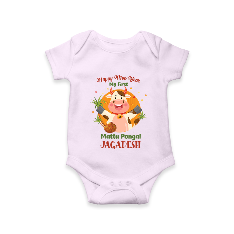 Happy Moo year - My First Mattu Pongal Themed Romper For Babies - LILAC - 0 - 3 Months Old (Chest 16")