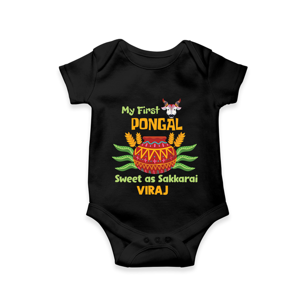My First Pongal – Personalized Kids Romper - BLACK - New Born (Chest 14")