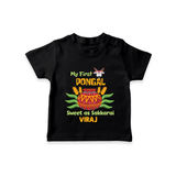 My First Pongal - Sweet as Sakkarai Customized T-Shirt For Kids - BLACK - 0-5 Months Old (Chest 17")