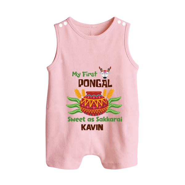 My First Pongal – Personalized Kids Romper Suit - BABY PINK - 0 - 5 Months Old (Chest 18")