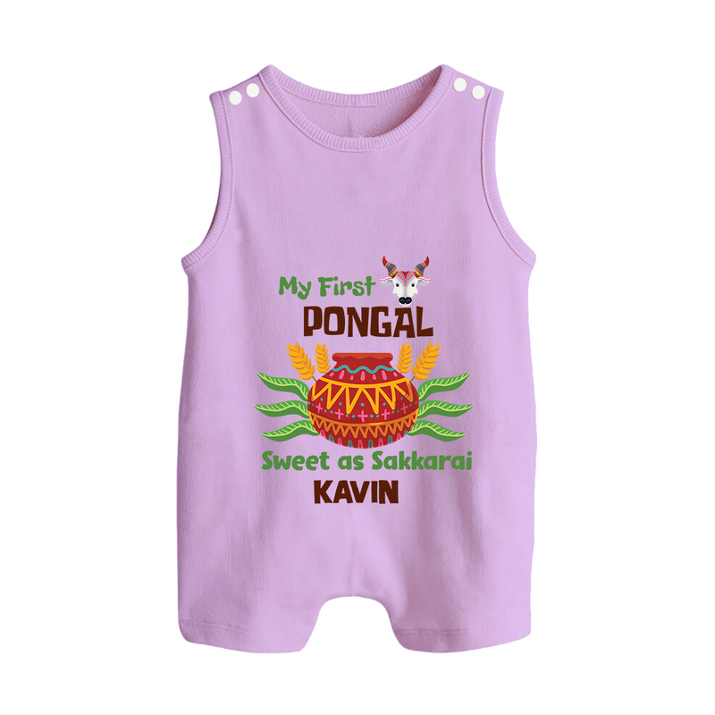 My First Pongal - Sweet as Sakkarai Customized Romper Suit For Babies - LILAC - 0 - 5 Months Old (Chest 18")