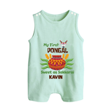 My First Pongal - Sweet as Sakkarai Customized Romper Suit For Babies - MINT GREEN - 0 - 5 Months Old (Chest 18")