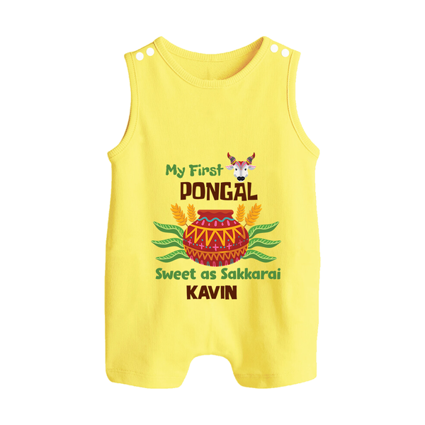 My First Pongal – Personalized Kids Romper Suit - PASTEL YELLOW - 0 - 5 Months Old (Chest 18")