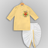 My First Pongal - Sweet as Sakkarai Customized Draped Dhoti for Boys - YELLOW - 0 - 6 Month Old (Chest 24", Kurta Length 14" , Waist 19", Dhoti Length 14")