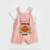 My First Pongal - Sweet as Sakkarai Customized Dungaree Set For Kids - PEACH - 0 - 5 Months Old (Chest 18")