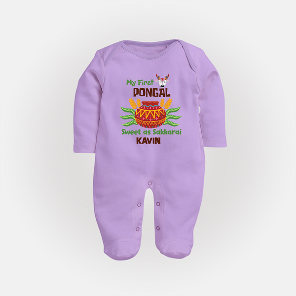 My First Pongal – Personalized Kids Fullbody Suit - LILAC - New Born (Chest 7.5")