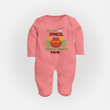 My First Pongal - Sweet as Sakkarai Customized Sleep Suit For Babies - PEACH - New Born (Chest 7.5")