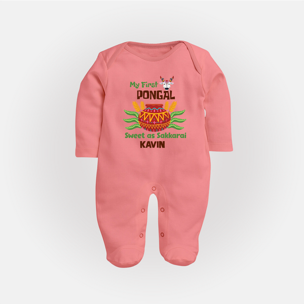 My First Pongal – Personalized Kids Fullbody Suit - PEACH - New Born (Chest 7.5")