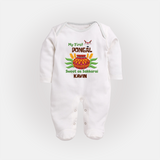 My First Pongal - Sweet as Sakkarai Customized Sleep Suit For Babies - WHITE - New Born (Chest 7.5")