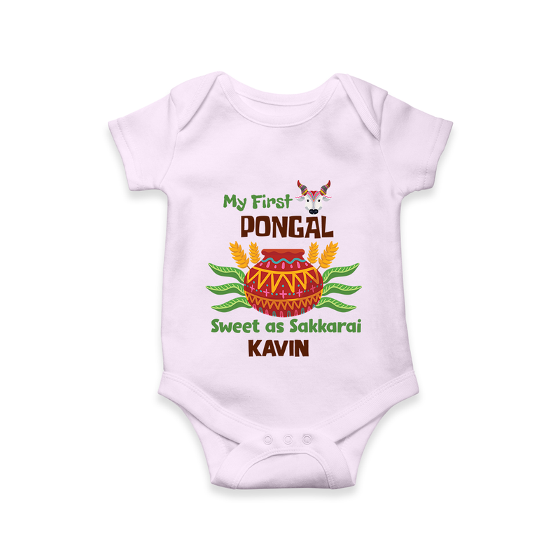 My First Pongal - Sweet as Sakkarai Customized Romper For Babies - LILAC - 0-3 Months Old (Chest 16")