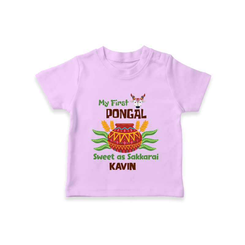 My First Pongal - Sweet as Sakkarai Customized T-Shirt For Kids - LILAC - 0-5 Months Old (Chest 17")