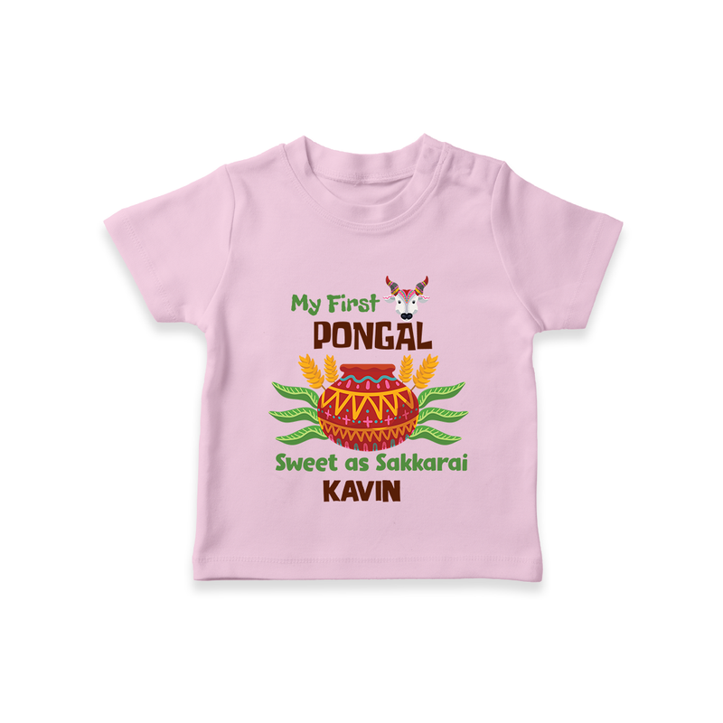 My First Pongal - Sweet as Sakkarai Customized T-Shirt For Kids - PINK - 0-5 Months Old (Chest 17")