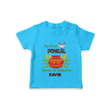 My First Pongal - Sweet as Sakkarai Customized T-Shirt For Kids - SKY BLUE - 0-5 Months Old (Chest 17")