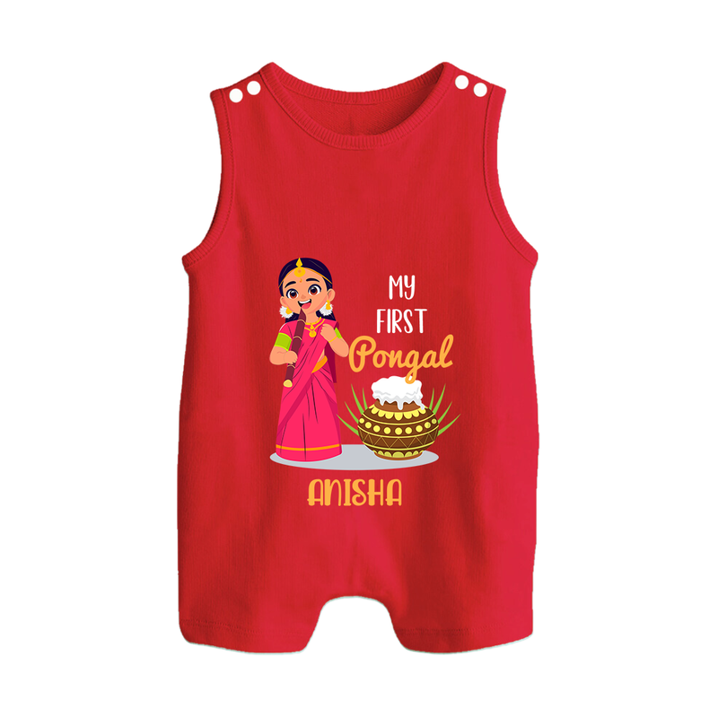 My First Pongal - Adorable Customized Romper Suit For Babies - RED - 0 - 5 Months Old (Chest 18")