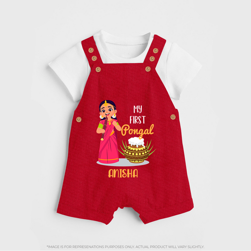 My First Pongal - Adorable Customized Dungaree Set For Kids - RED - 0 - 5 Months Old (Chest 18")