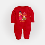 My First Pongal - Adorable Customized Sleep Suit For Babies - RED - New Born (Chest 7.5")