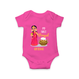 My First Pongal - Adorable Customized Romper For Babies - HOT PINK - 0-3 Months Old (Chest 16")