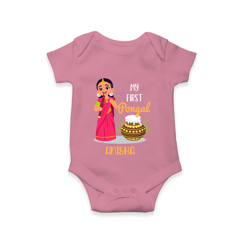 My First Pongal - Adorable Customized Romper For Babies - ONION - 0-3 Months Old (Chest 16")