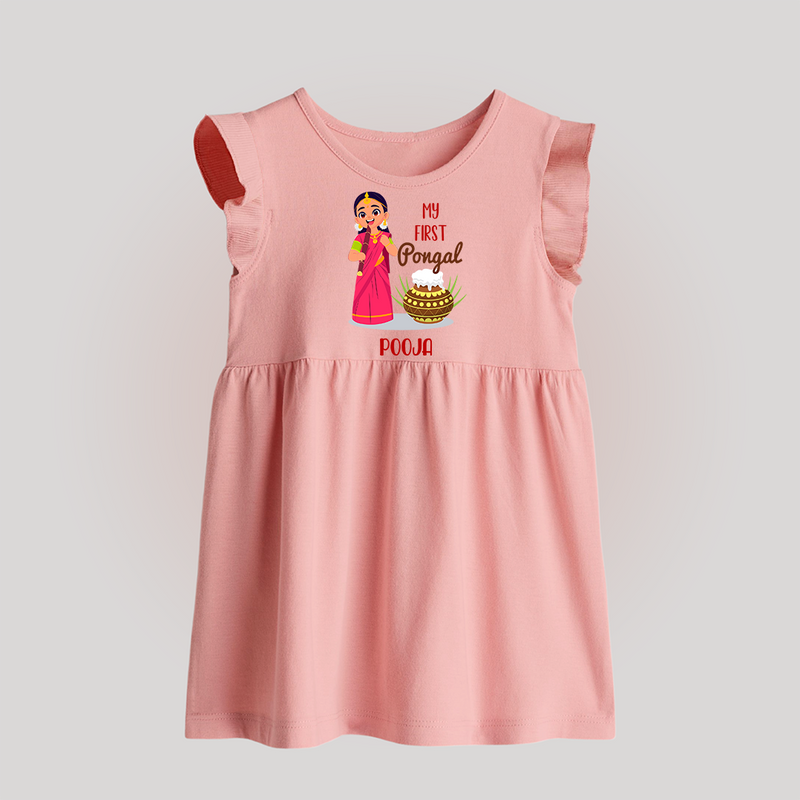 My First Pongal - Adorable Customized Baby Frock for Babies - BABY PINK - 0 - 3 Months Old (Chest 17")