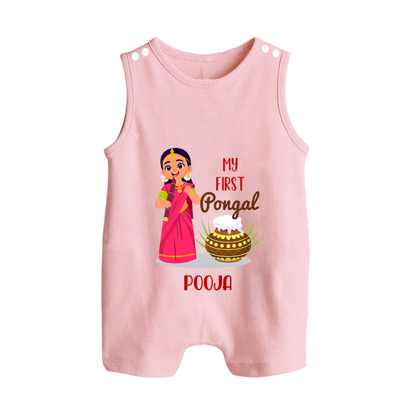 My First Pongal – Personalized Kids Romper Suit (Girl Edition) - BABY PINK - 0 - 5 Months Old (Chest 18")