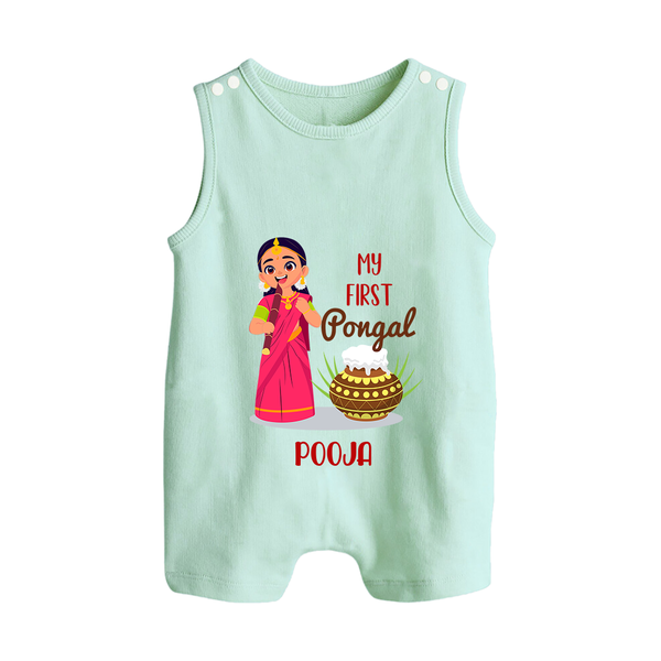 My First Pongal – Personalized Kids Romper Suit (Girl Edition) - MINT GREEN - 0 - 5 Months Old (Chest 18")
