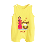 My First Pongal – Personalized Kids Romper Suit (Girl Edition) - PASTEL YELLOW - 0 - 5 Months Old (Chest 18")