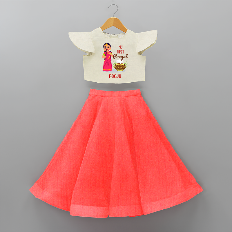 My First Pongal - Adorable Customized Crop Top and Skirt for Girls - RED - 6 - 9 Months Old (Chest 20" , Frock Waist 20")