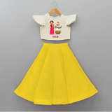 My First Pongal - Adorable Customized Crop Top and Skirt for Girls - YELLOW - 6 - 9 Months Old (Chest 20" , Frock Waist 20")