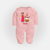 My First Pongal - Adorable Customized Sleep Suit For Babies - BABY PINK - New Born (Chest 7.5")