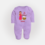 My First Pongal - Adorable Customized Sleep Suit For Babies - LILAC - New Born (Chest 7.5")