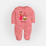 My First Pongal - Adorable Customized Sleep Suit For Babies - PEACH - New Born (Chest 7.5")