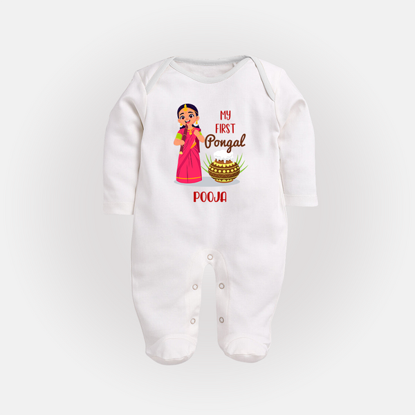 My First Pongal – Personalized Kids Fullbody Suit (Girl Edition) - WHITE - New Born (Chest 7.5")