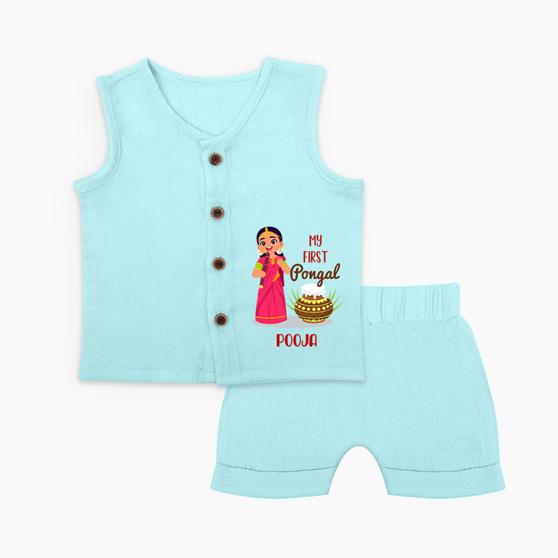 My First Pongal - Adorable Customized Jabla Set For Babies - BABY BLUE - 0-3 Months Old (Chest 9.8")