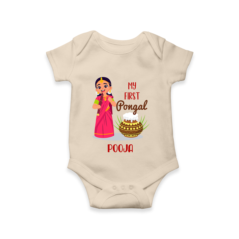 My First Pongal - Adorable Customized Romper For Babies - IVORY - 0-3 Months Old (Chest 16")