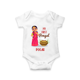 My First Pongal – Personalized Kids Romper (Girl Edition) - WHITE - New Born (Chest 14")