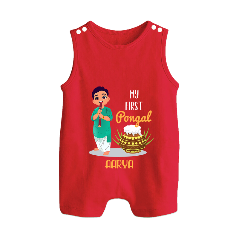 "celebrate This Pongal With Our My First Pongal Themed Customized Romper Suit For Babies" - RED - 0 - 5 Months Old (Chest 18")