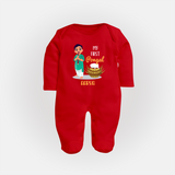 My First Pongal – Personalized Kids Fullbody Suit (Boy Edition) - RED - New Born (Chest 7.5")