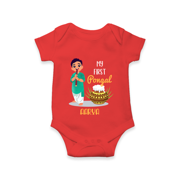 My First Pongal – Personalized Kids Romper (Boy Edition) - RED - New Born (Chest 14")