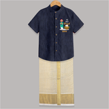 My First Pongal - Adorable Customized Shirt and Dhoti for Boys - DARK BLUE - 0 - 6 Months Old (Chest-23") (Dhoti length-14")