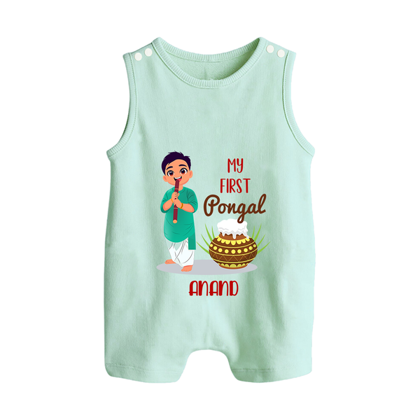 My First Pongal – Personalized Kids Romper Suit (Boy Edition) - MINT GREEN - 0 - 5 Months Old (Chest 18")