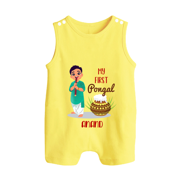 My First Pongal – Personalized Kids Romper Suit (Boy Edition) - PASTEL YELLOW - 0 - 5 Months Old (Chest 18")