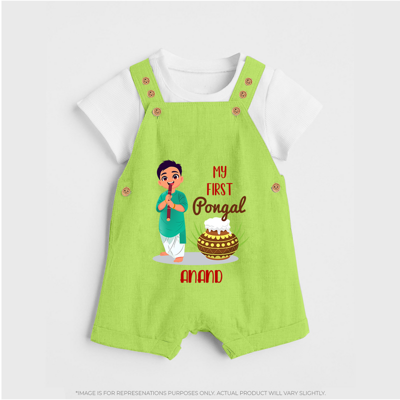 "celebrate This Pongal With Our My First Pongal Themed Customized Dungaree Set For Babies" - GREEN - 0 - 5 Months Old (Chest 18")