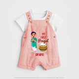 "celebrate This Pongal With Our My First Pongal Themed Customized Dungaree Set For Babies" - PEACH - 0 - 5 Months Old (Chest 18")